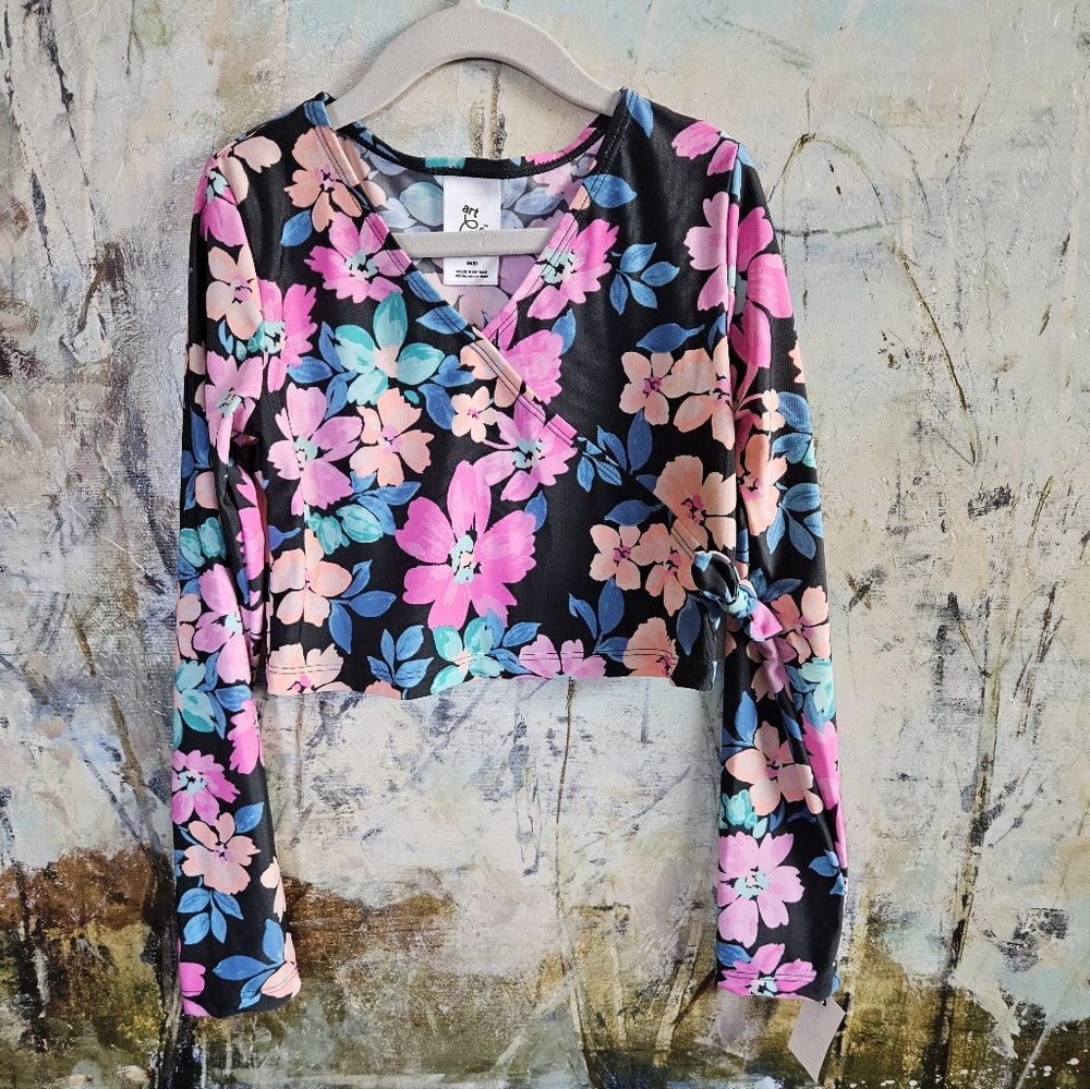 Art Class Girls Tropical Floral Long-sleeve Crop Rash Guard Swim Top  Youth M(8)